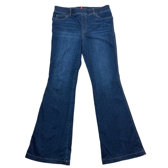 SPANX Flare Leg Pull On Denim Jeans Womens XL Dark Wash Comfort Stretch $148 - Picture 1 of 7